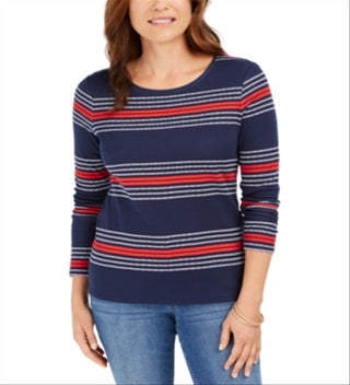 Charter Club Women's Striped Cotton Top Blue Size Small
