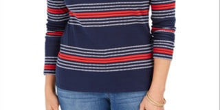 Charter Club Women's Striped Cotton Top Blue Size Small