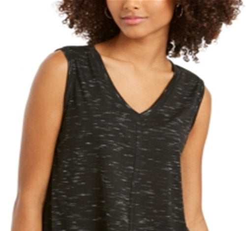 Style & Co Women's V Neck High Low Tank Top Black Size Small