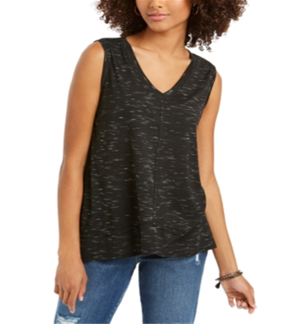 Style & Co Women's V Neck High Low Tank Top Black Size Small