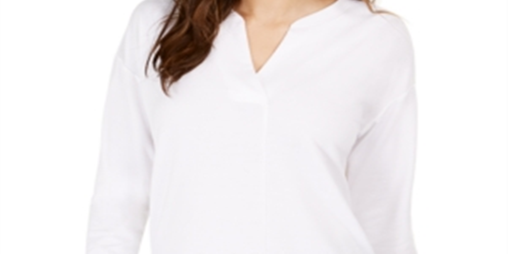 Style & Co Women's Split Neck Top White Size Small