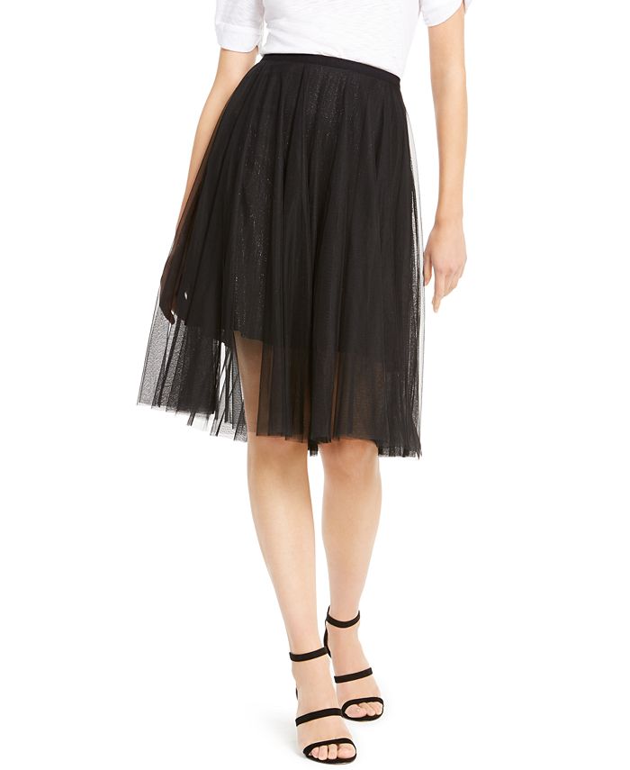 INC International Concepts Women's Sparkle Tulle Skirt Black Size Small