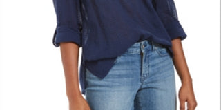 Style & Co Women's Textured V Neck Top Blue Size Small