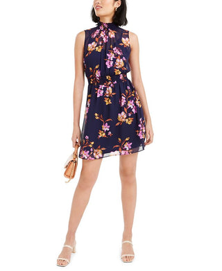 Bar III Women's Floral Sleeveless Halter Short Sheath Dress Purple Size X-Large
