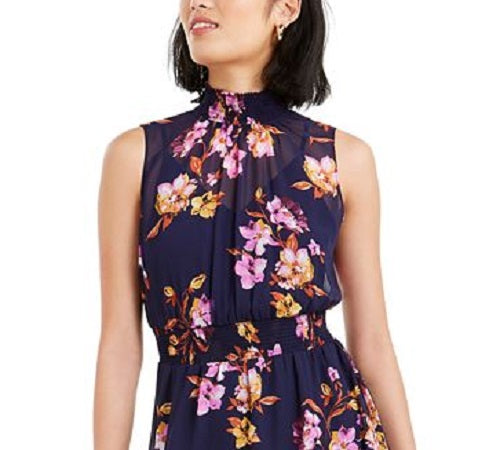 Bar III Women's Floral Sleeveless Halter Short Sheath Dress Purple Size X-Large