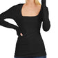 INC International Concepts Womne's Square Neck Ribbed Top Black Size Medium