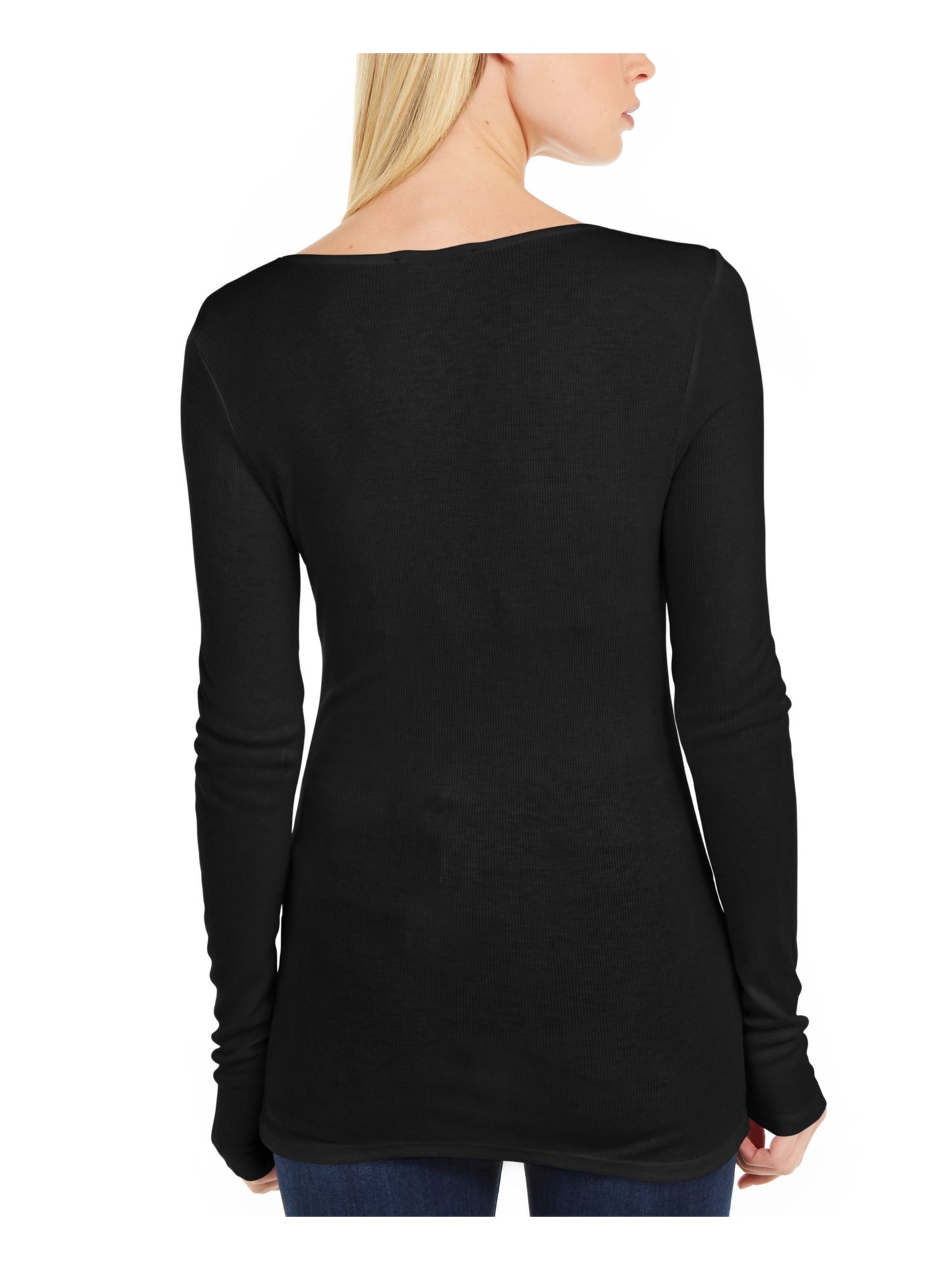 INC International Concepts Womne's Square Neck Ribbed Top Black Size Medium