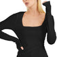 INC International Concepts Womne's Square Neck Ribbed Top Black Size Medium