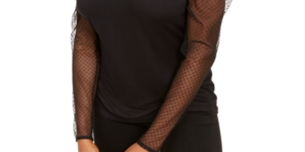 INC International Concepts Women's Illusion Puff Sleeve Top Black Size XS