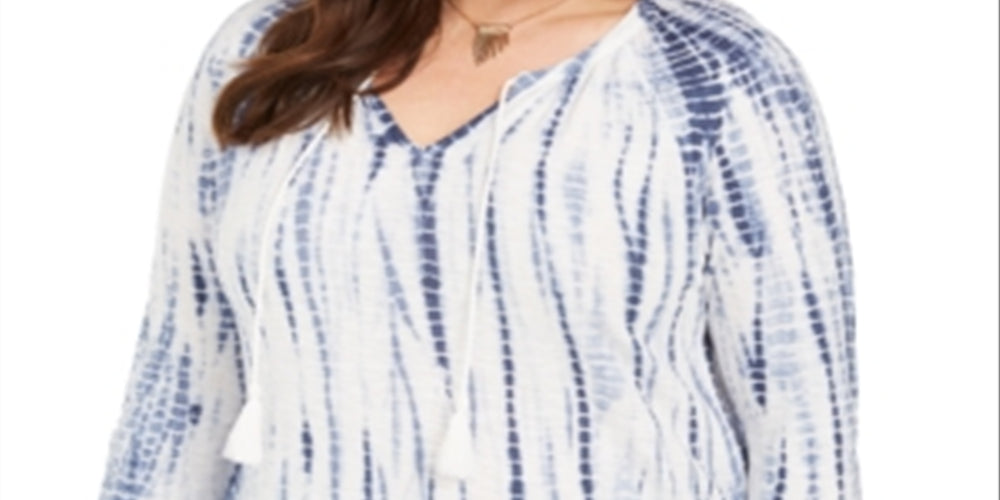 Style & Co Women's Cotton Tie Dyed Peasant Top Blue Size 3X