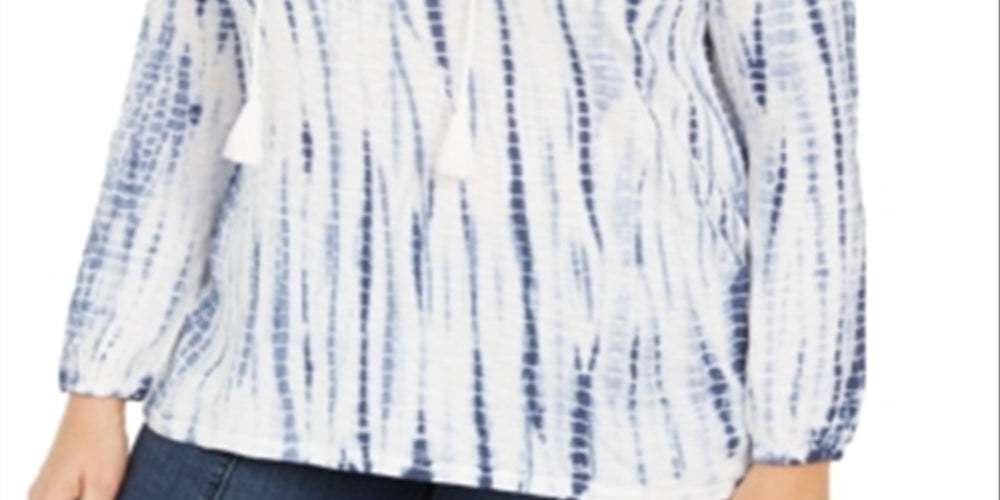 Style & Co Women's Cotton Tie Dyed Peasant Top Blue Size 3X