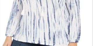 Style & Co Women's Cotton Tie Dyed Peasant Top Blue Size 3X