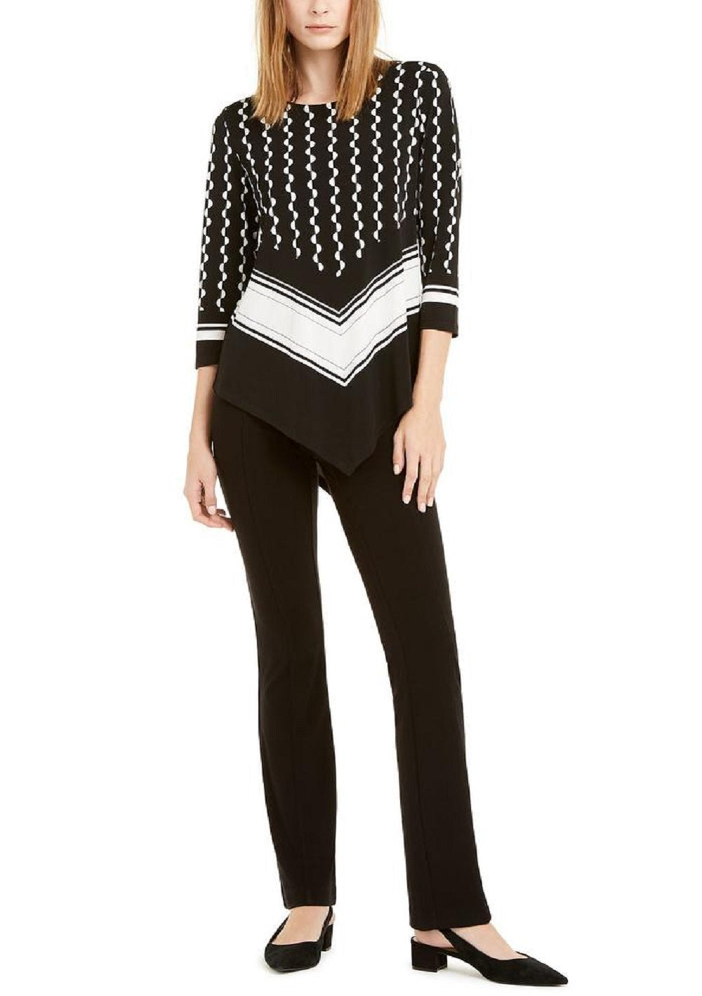 Alfani Women's Mixed Print Point Hem Top Black Size Medium