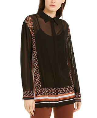 Alfani Women's Button Down Printed Blouse Black Size Small