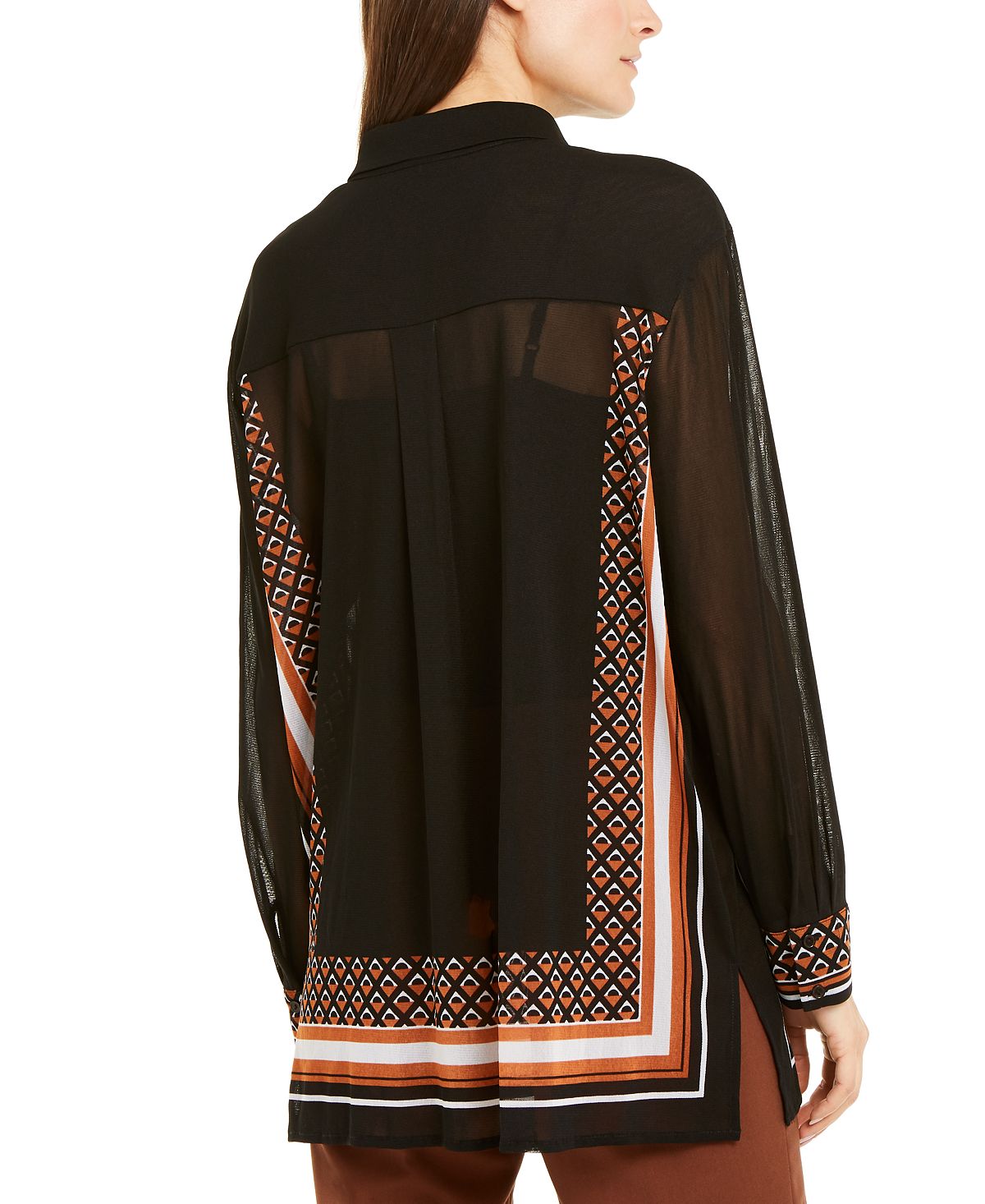 Alfani Women's Button Down Printed Blouse Black Size Small