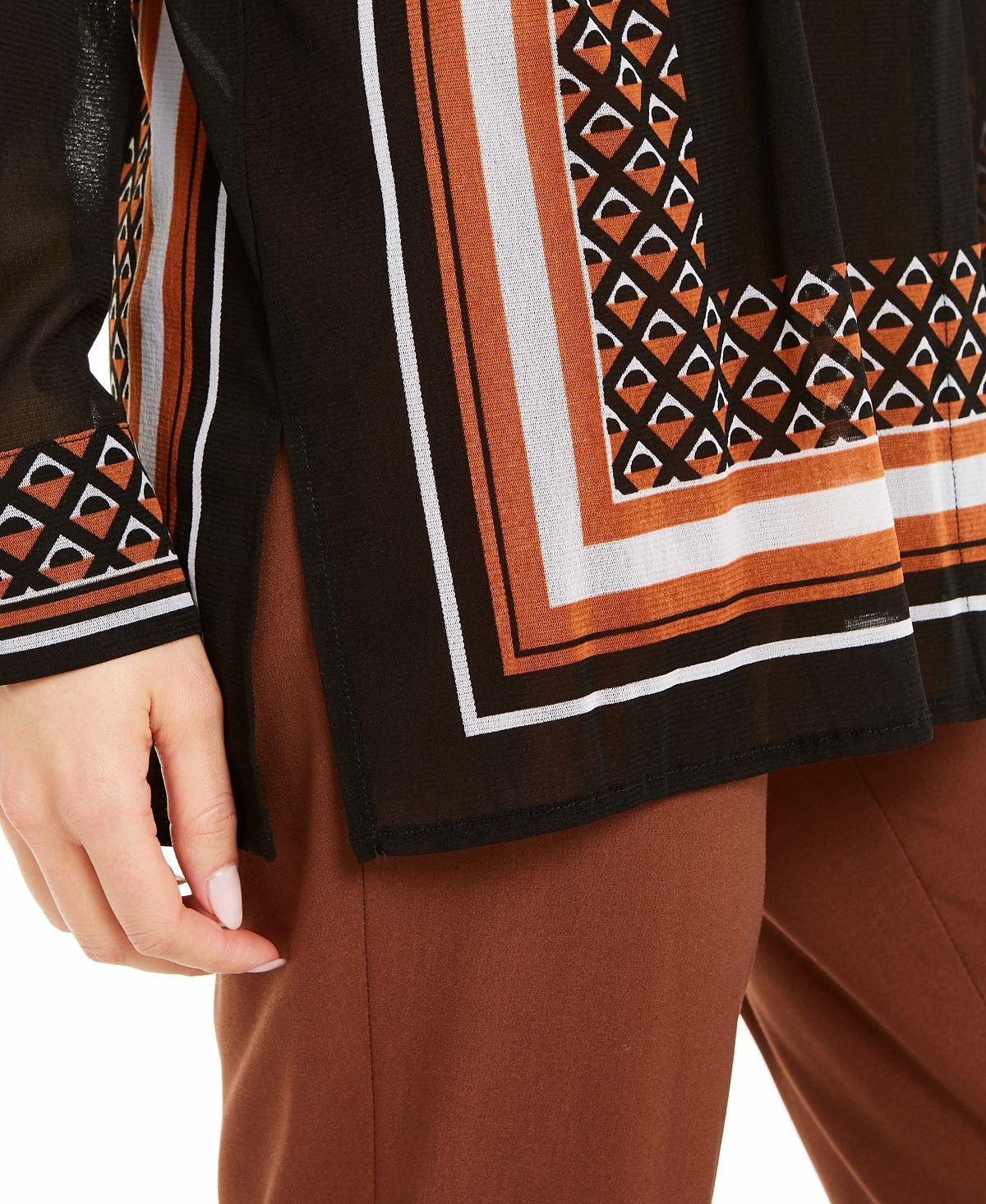 Alfani Women's Button Down Printed Blouse Black Size Small