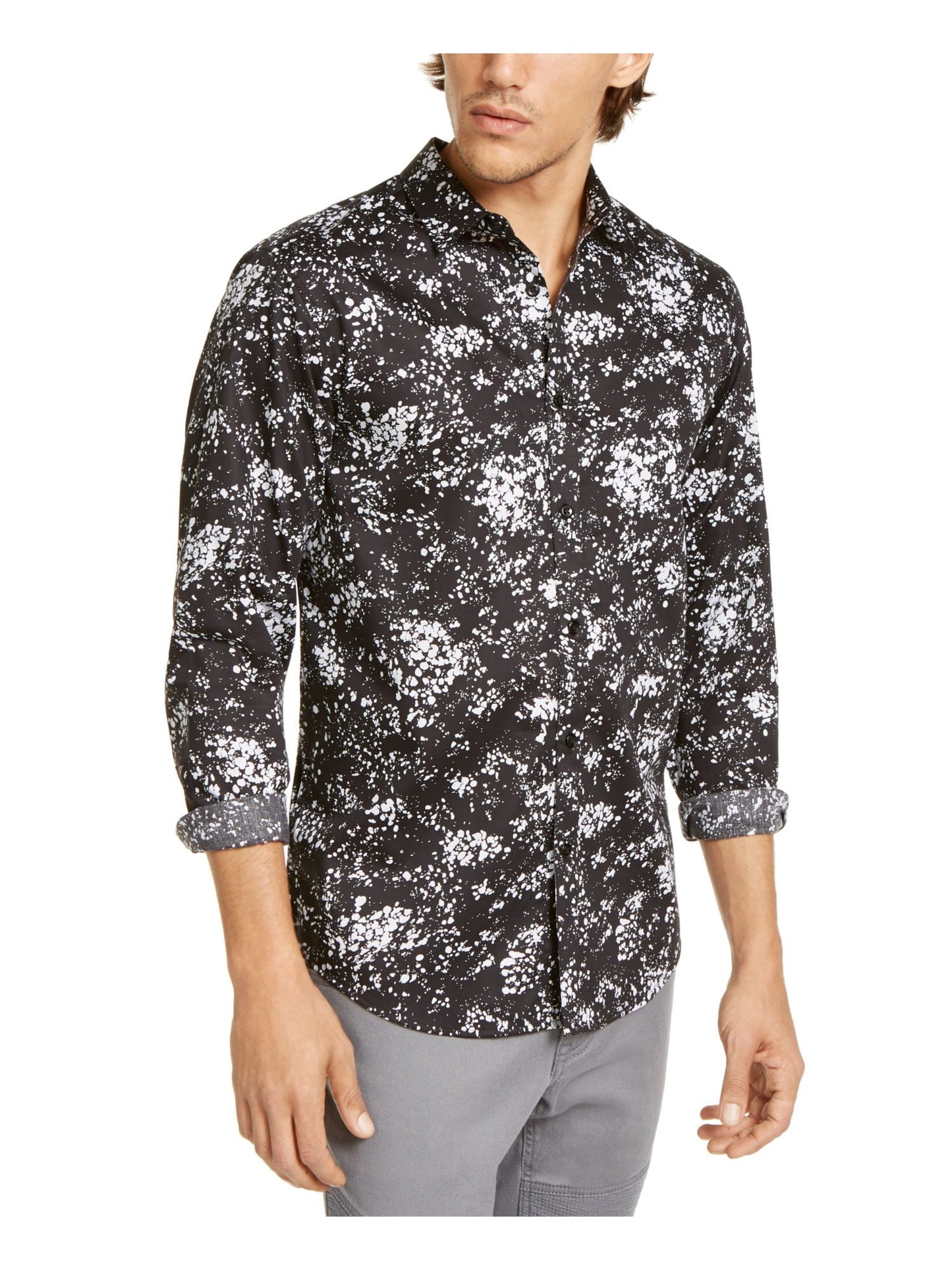 INC Men's Black Printed Collared Dress Shirt Size 2XL Big