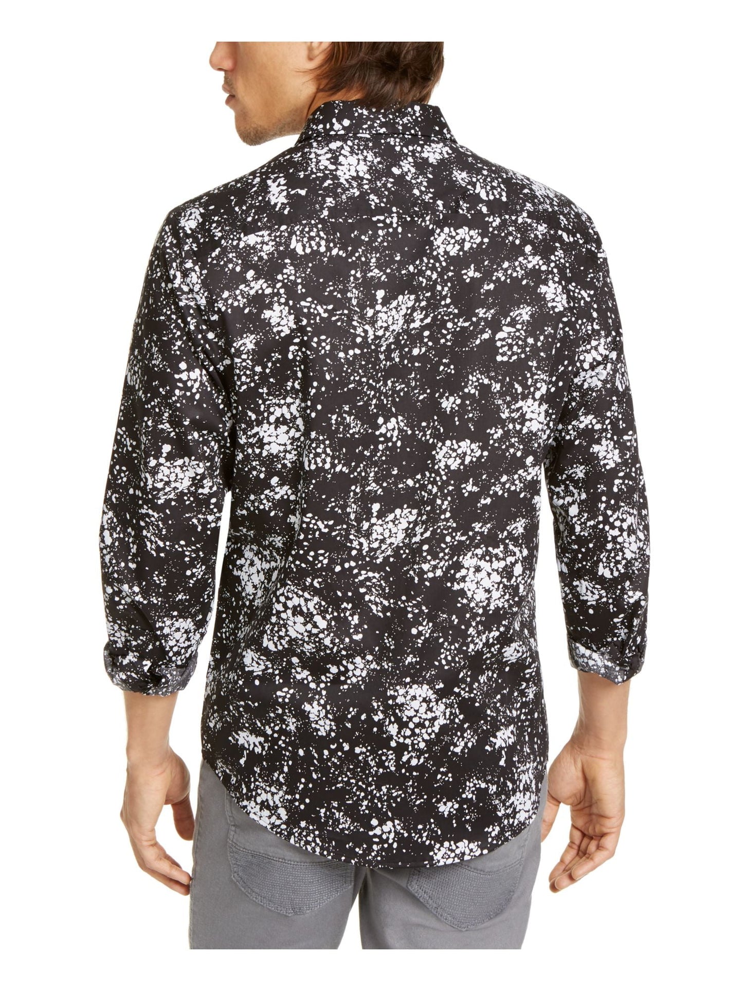 INC Men's Black Printed Collared Dress Shirt Size 2XL Big