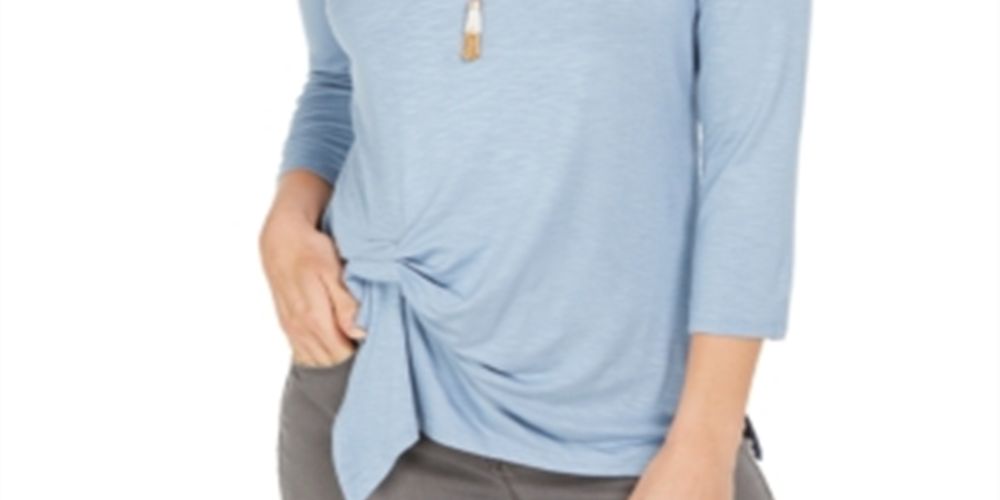 Style & Co Women's Tie Front Top Blue Size Small