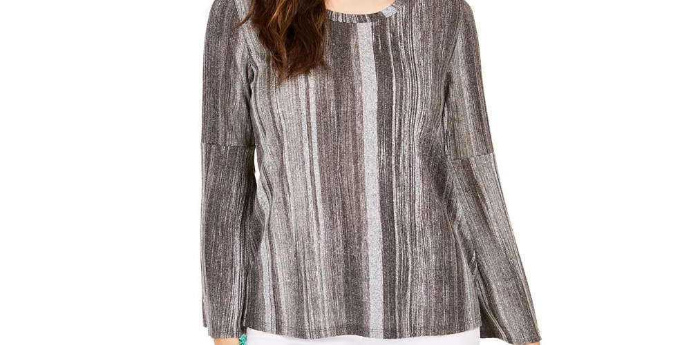 Style & Co Women's Striped Bell Sleeve Top Grey Size XX-Large
