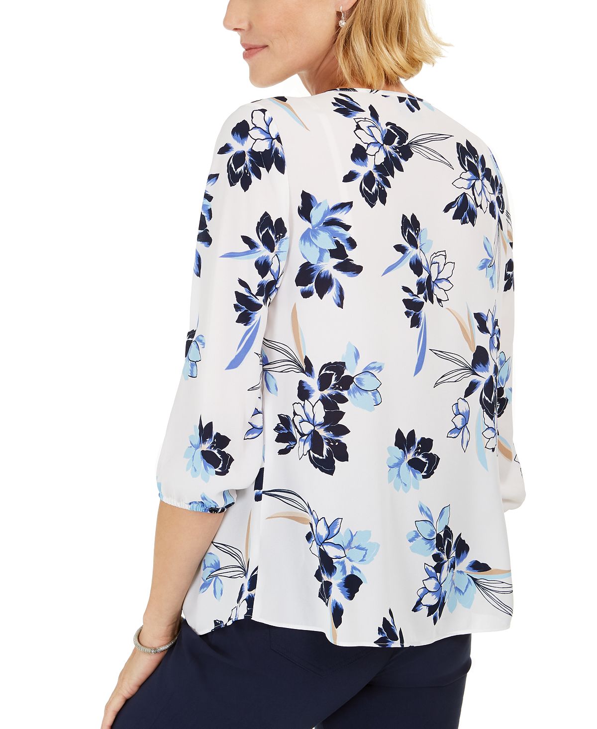 JM Collection Women's Embellished Y Neck Tunic White Size Small