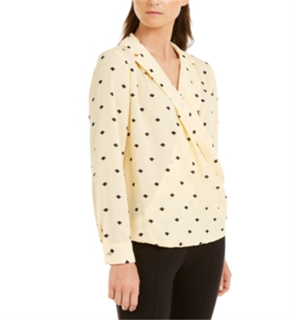 Alfani Women's Printed Surplice Blouse Yellow Size Medium