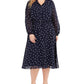 Alfani Women's Plus Polka Dot MIDI Casual Dress Dark Blue Size 16W