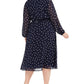 Alfani Women's Plus Polka Dot MIDI Casual Dress Dark Blue Size 16W