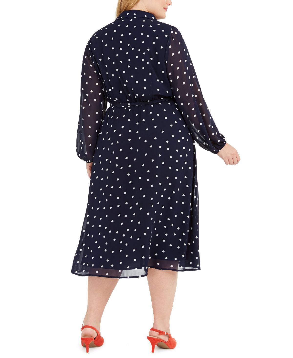 Alfani Women's Plus Polka Dot MIDI Casual Dress Dark Blue Size 16W