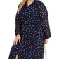 Alfani Women's Plus Polka Dot MIDI Casual Dress Dark Blue Size 16W
