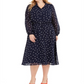 Alfani Women's Plus Polka Dot MIDI Casual Dress Dark Blue Size 16W
