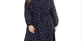 Alfani Women's Plus Polka Dot MIDI Casual Dress Dark Blue Size 16W