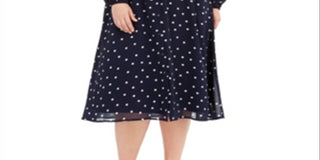Alfani Women's Plus Polka Dot MIDI Casual Dress Dark Blue Size 16W
