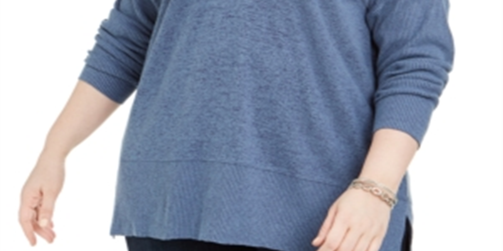 Style & Co Women's Plus Ribbed V Neck Sweater Blue Size 0X