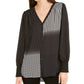 Alfani Women's Mixed Dot Button Up Top Black Size Medium