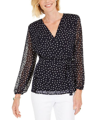 Charter Club Women's Dotted Wrap Top Blue Size X-Small