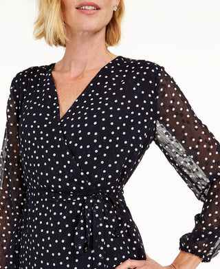 Charter Club Women's Dotted Wrap Top Blue Size X-Small
