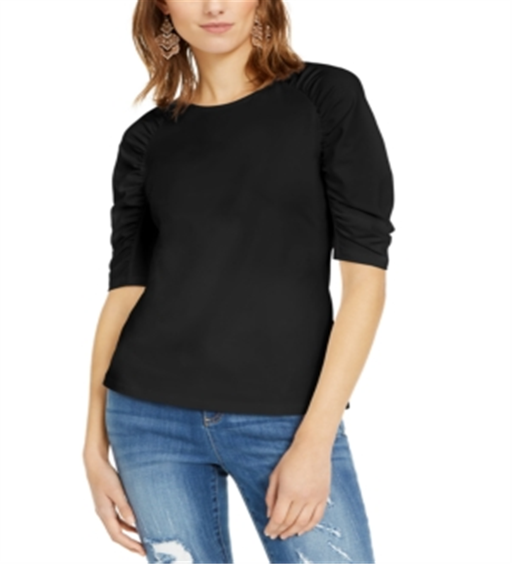 INC International Concepts Women's Gathered Sleeve T-Shirt Black Size Petite L