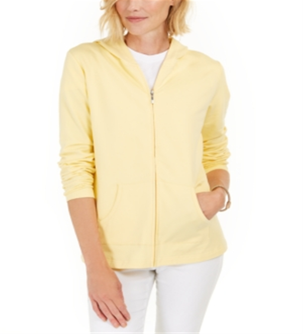 Karen Scott Women's Zip Front Hoodie Yellow Size X-Small