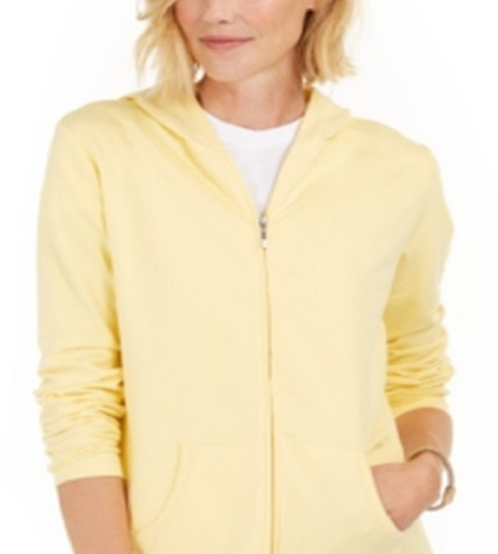 Karen Scott Women's Zip Front Hoodie Yellow Size X-Small