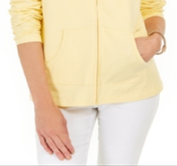 Karen Scott Women's Zip Front Hoodie Yellow Size X-Small