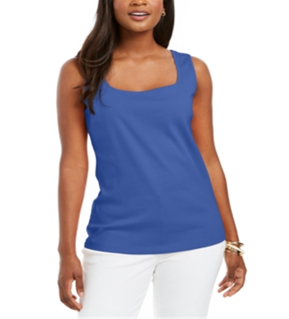 Karen Scott Women's Square Neck Cotton Tank Top Blue Size X-Large