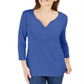 Karen Scott Women's 3/4 Sleeve Henley Shirt Blue Size Small
