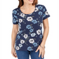 Karen Scott Women's Printed Scoop Neck Top Blue Size Small