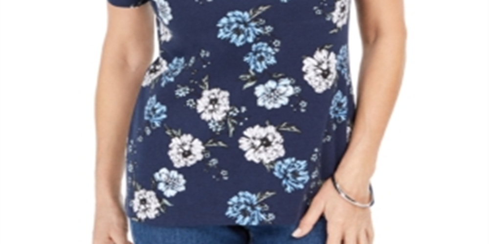 Karen Scott Women's Printed Scoop Neck Top Blue Size Small