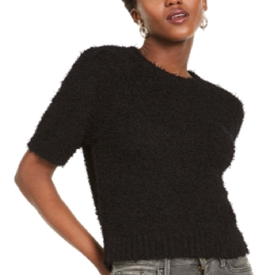 INC International Concepts Women's Short Sleeve Puff Sweater Black Size X-Large