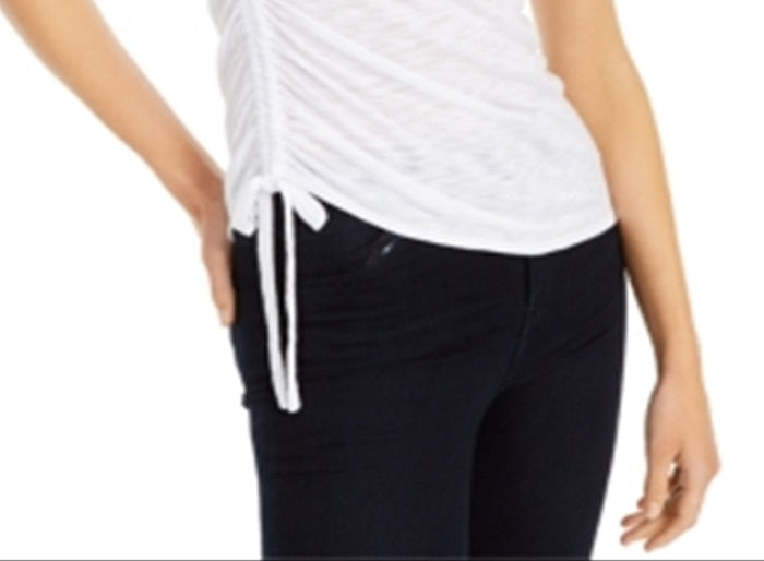 INC International Concepts Women's Side Ruched Textured Top White Size Large