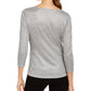 INC Women's Silver Ribbed Shimmering Long Sleeve V Neck Top Size X-Small