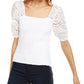 INC International Concepts Women's Smocked Eyelet Sleeves White Size X-Large