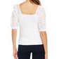 INC International Concepts Women's Smocked Eyelet Sleeves White Size X-Large